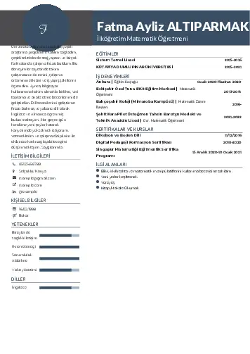 Matematik Öğretmeni Cv Örnekleri cv indir